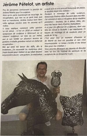Mention dans la presse. Titre de l'article : Jérôme Petelot, un artiste.